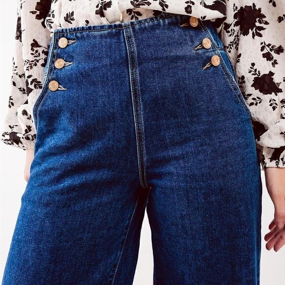 ❤️LAST ONE! BRAND NEW Q2 Medium Wash Denim Button Front Sailor Jeans - Picture 2 of 11